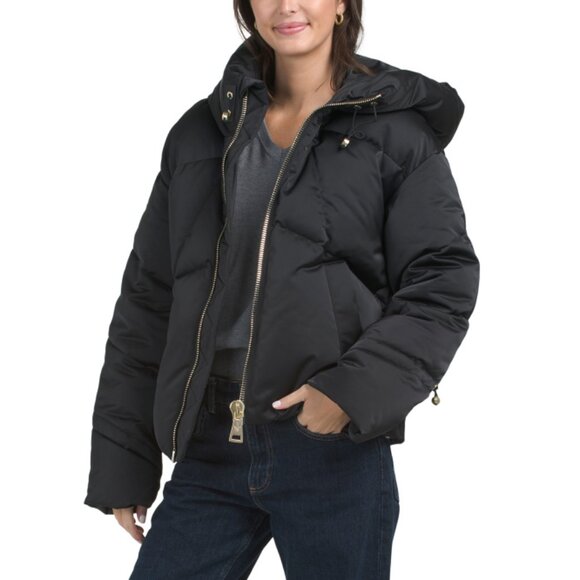 NICOLE BENISTI Black Matignon Satin Puffer Jacket - Picture 1 of 2